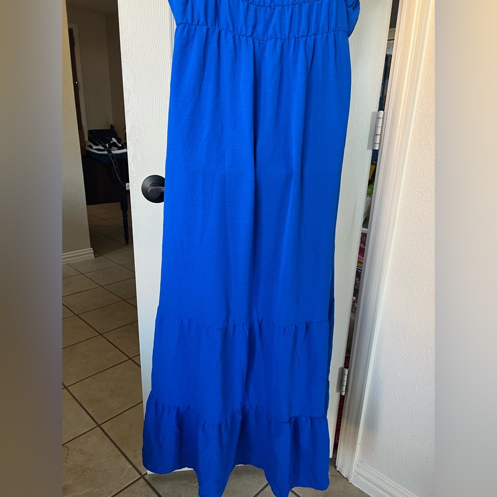 Bright Blue Ruffled Sleeve Maxi Dress - Picture 8 of 11
